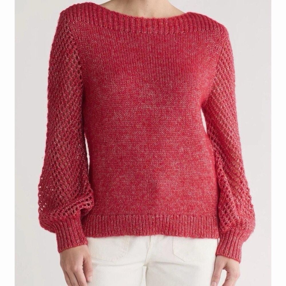 Tommy Bahama Oversize Shimmer Metallic Balloon Sleeve Wool Blend Sweater Women S